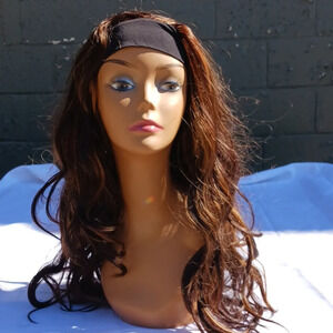 NWOT Long layered wig with interchangeable cloth headband. Light and dark brown